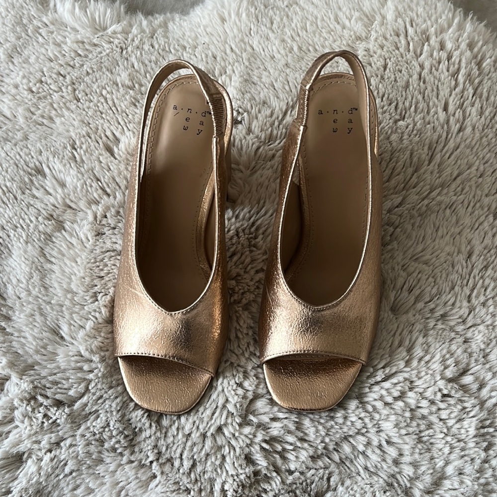 Rose Gold Open Toe Slingback Chunky Heels